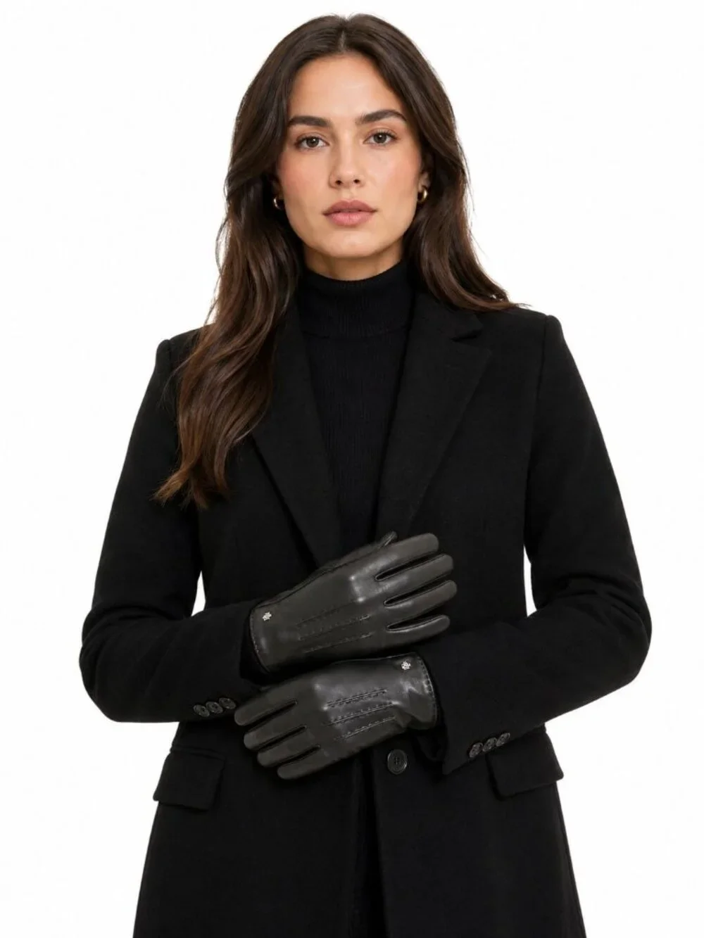 NWT Lauren Ralph Lauren Leather Stitched Gloves Black Size Medium